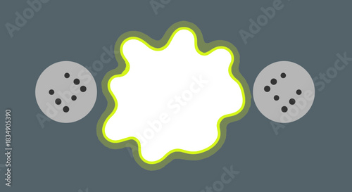 Abstract design with circles and a blot shape against a grey background for creatives