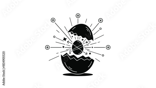 Symbolic illustration of a new idea hatching from an egg with radiating connections