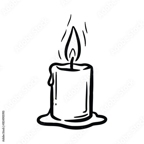 Hand Drawn Lit Candle With Dripping Wax illustration