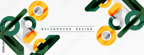 Abstract geometric shapes, green, yellow, white. Modern design elements create dynamic visual texture. Minimalist style.