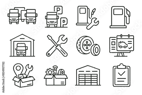 Board truck replacement icon vector trucks checklist schedule gps box fleet multiple