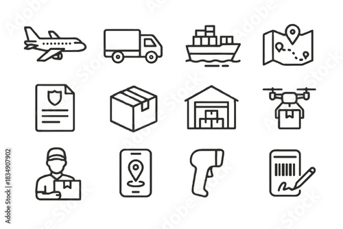 Route signature box icons international container map vector courier ship icon parcel