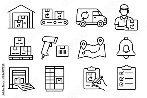 Checklist locker belt vector route map icon bell icons customer logistics reverse