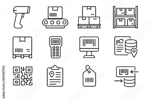 Pallet vector scanner conveyor workflow database route warehouse scanning inventory icons icon