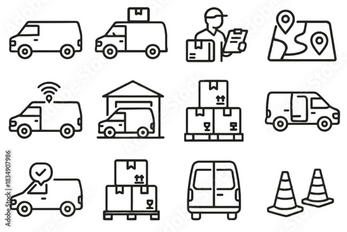 Van delivery route door rear icons icon notification safety vector pallet