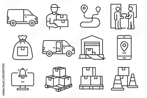 Delivery goods cones side parcels icons ramp vector route urban door icon