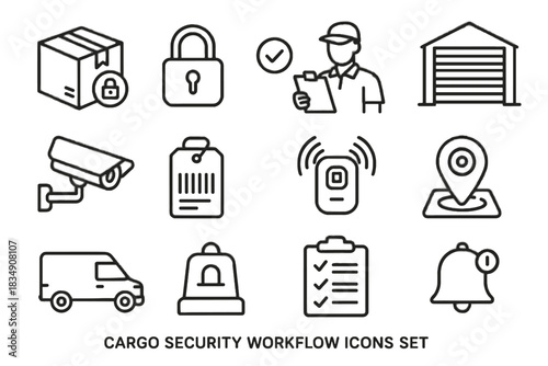 Vector clipboard inspection padlock gps tracker icons security cargo label camera icon