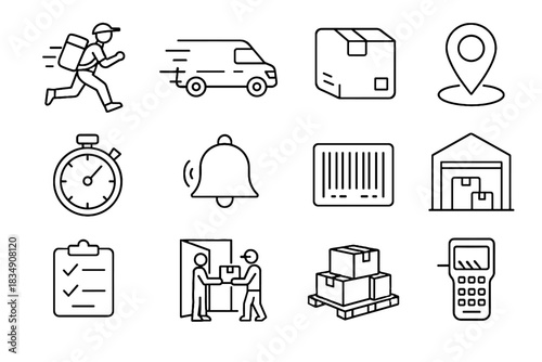 Bag delivery bell fast icon dock sheet icons device scanning vector van