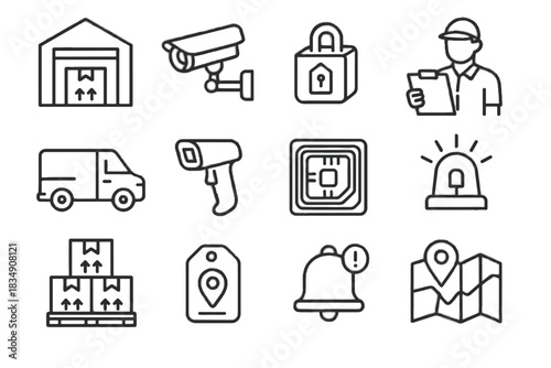 Monitoring clipboard icons locked tracking stack parcel shipment map pallet icon vector