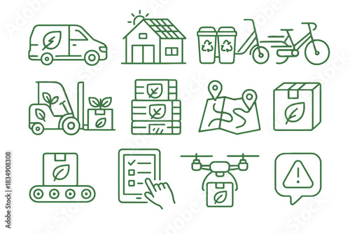 Vector pallets logistics drone symbol electric notification icons green conveyor tablet icon