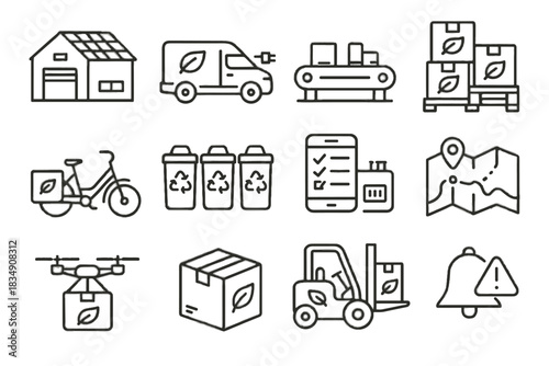 Bike vector cargo symbol logistics van icon icons solar bins labels eco