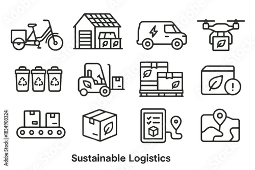Conveyor notification map symbol stacked inventory icons sustainable icon recycling logistics vector
