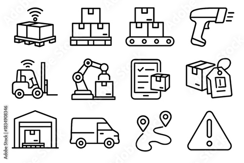 Sensor forklift icons tracking icon vector conveyor map notification smart logistics belt