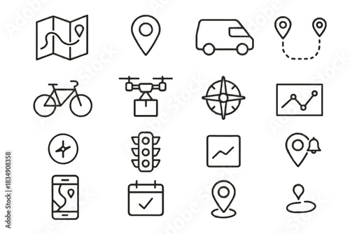 Cargo route bicycle icon icons vector chart compass planner alert van drone