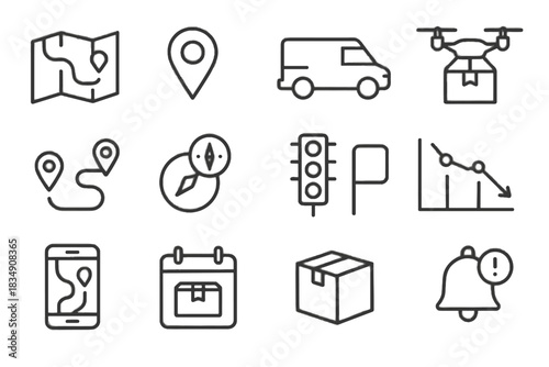 Package gps traffic van icon planner vector route delivery compass schedule drone