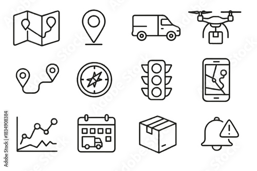 Icons traffic vector notification cargo optimization mapping icon chart lines delivery waypoint