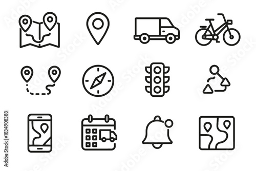 Icon gps delivery icons map lines smart waypoint schedule alert bike vector