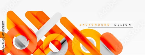 Abstract geometric shapes overlap, creating dynamic visual effect. Orange, gray tones dominate composition. Modern design element.