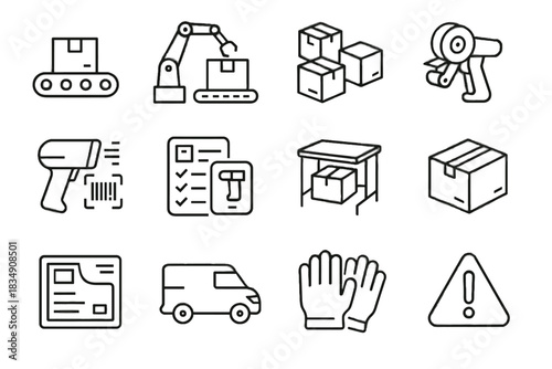 Station packing tape sealed vector alert van automated boxes icon notification