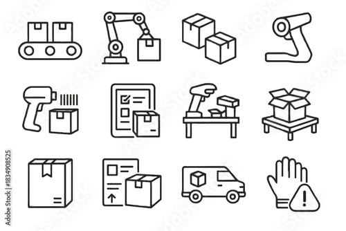 Notification icon dispenser scanner icons barcode packing robotic digital boxes vector cardboard