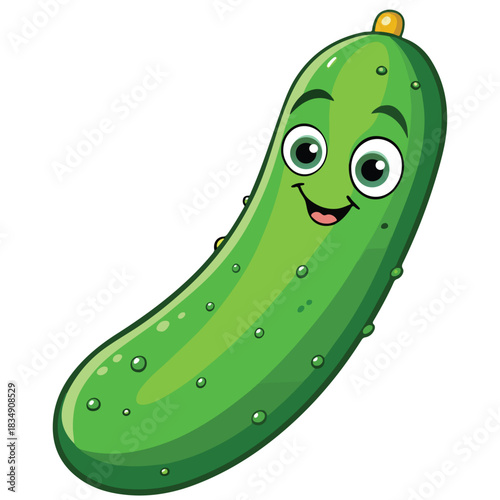 Green smiling cucumber cartoon character illustration