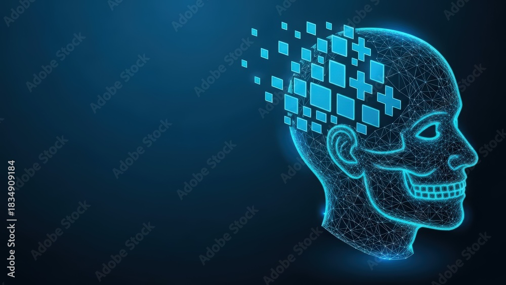 Obraz premium Digital brain with scattered data blocks representing artificial intelligence