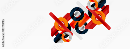 Abstract geometric shapes, vibrant colors, modern design. Overlapping elements create dynamic composition, clean aesthetic.