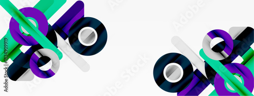 Abstract geometric shapes, vibrant colors, modern design. Overlapping elements create dynamic composition. Clean lines, minimalist aesthetic.