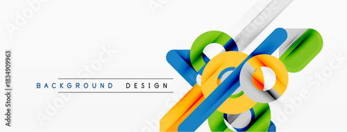 Abstract ribbons create dynamic composition. Bright colors, white space, modern design elements present clean aesthetic.