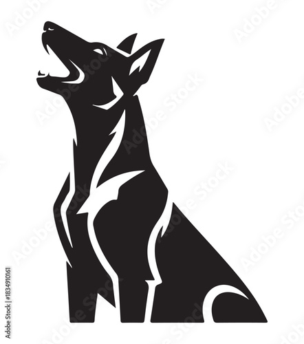 Belgian Malinois Silhouette Vector, Howling Dog Graphic Illustration.
