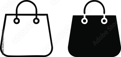 Outline and Silhouette Shopping Bag Icons, Shopping Bag Icon Set, Vector Illustration of Shopping Bags, Tote Bag Icon, silhouette, vector, illustration.