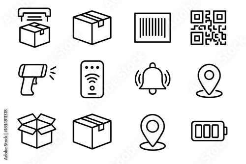 Closed alert status futuristic gps icon panel notification box scanner barcode package