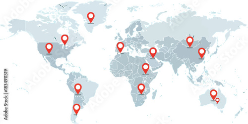 Global expansion strategy with location pins marking key international markets