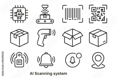 Closed parcel box alert open vector ai module icon scanner tracker bell