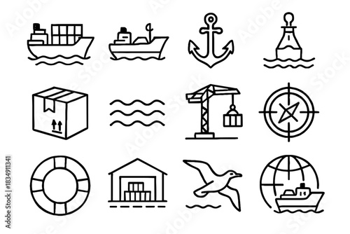 Sea lifebuoy cargo icons vessel ship vector icon trade globe crane buoy