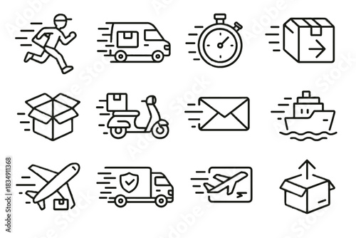 Cargo ur stopwatch express ship rushing vector priority delivery icon box