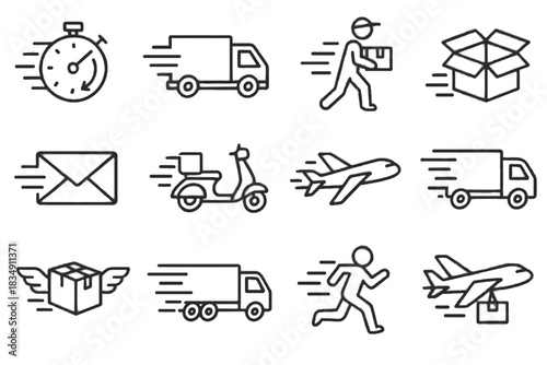Delivery icon open plane van icons quick express air vector speed package