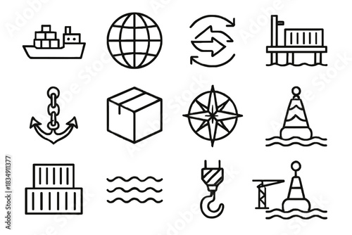Icon arrows box containers globe waves container world vector hook global shipping