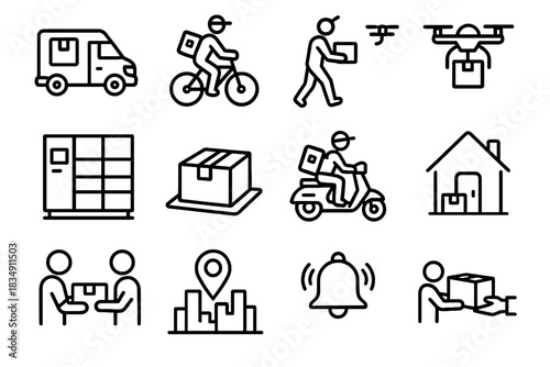 Package van receiving multi locker icon notification delivery parcel smart vector modal