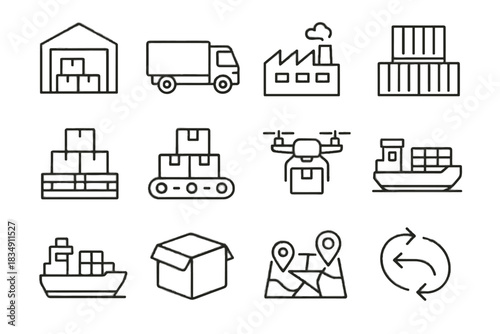 Belt box ship icon warehouse train vector integrated icons storage logistics pallet