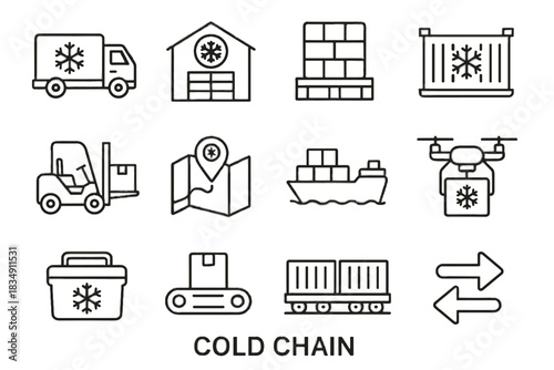 Ship vector truck icon route cold stack chain forklift logistics arrows box