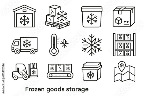Goods pallet vector thermos truck belt logistics ice warehouse icons container frozen