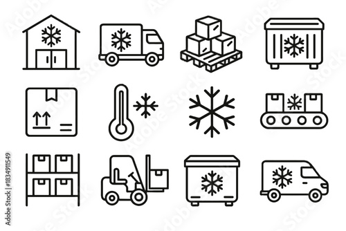 Refrigerated gauge rack truck chain ice vector thermos cold storage temperature icon