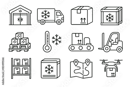 Ice box crate drone gauge pallet icon delivery storage cold logistics vector