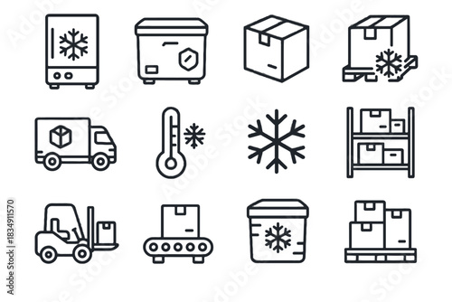 Ice refrigerated icons vector logistics icon conveyor warehouse temperature insulated container thermos