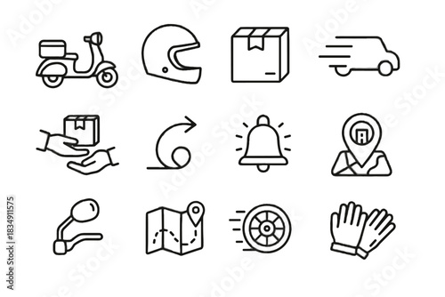 Box vector city icons courier mirror speed lines rearview helmet delivery icon