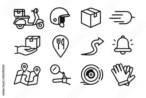 Wheel bag delivery vector food courier mirror route arrow icon handoff package