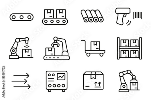 Moving arm conveyor icons icon barcode speed control arrows automation vector belt