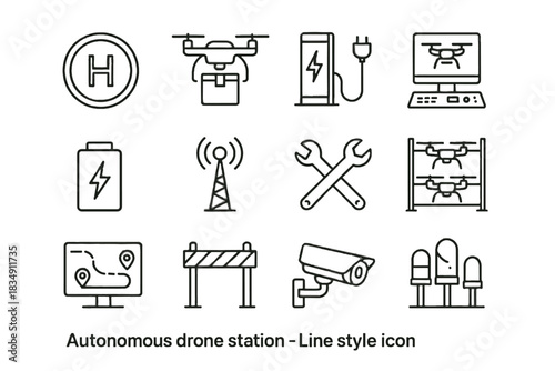 Autonomous maintenance icon drone indicator pad delivery pack vector camera landing