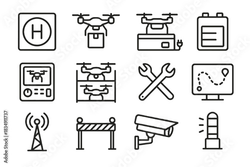 Pack vector automated rack drone surveillance display landing barrier antenna icon